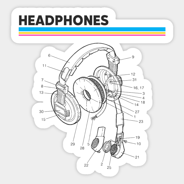 Retro Headphones Diagram Headphones Sticker TeePublic